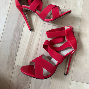 Red Strappy Heels – Size 39, Zip Back, Never Worn